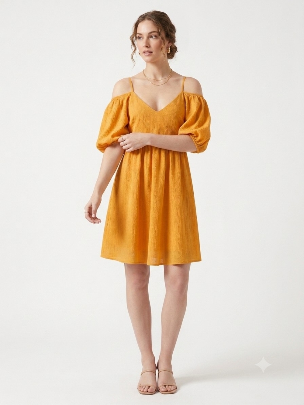 Anthropologie Moulinette Soeurs Golden Yellow Cold-Shoulder Mini Dress